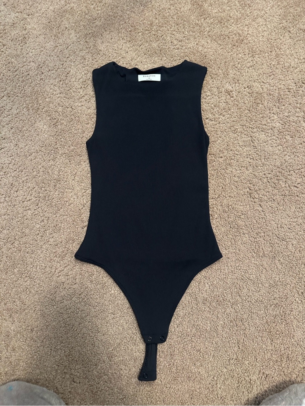 Babaton Black Ribbed Crewneck Sleeveless Bodysuit